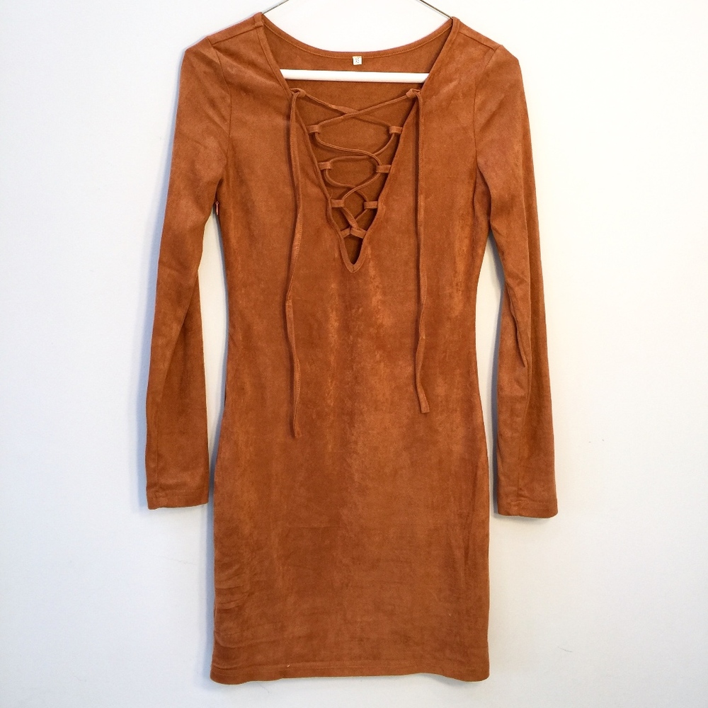 Vegan suede long sleeve bodycon dress